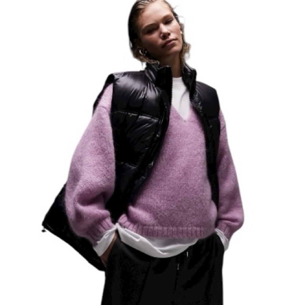 Topshop Asos oversized puffer vest wet look glossy black 12 Large NEW NWT